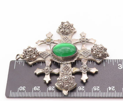925 Sterling Silver Vintage Pendant JERUSALEM Antique Floral Checks Net  PT22958