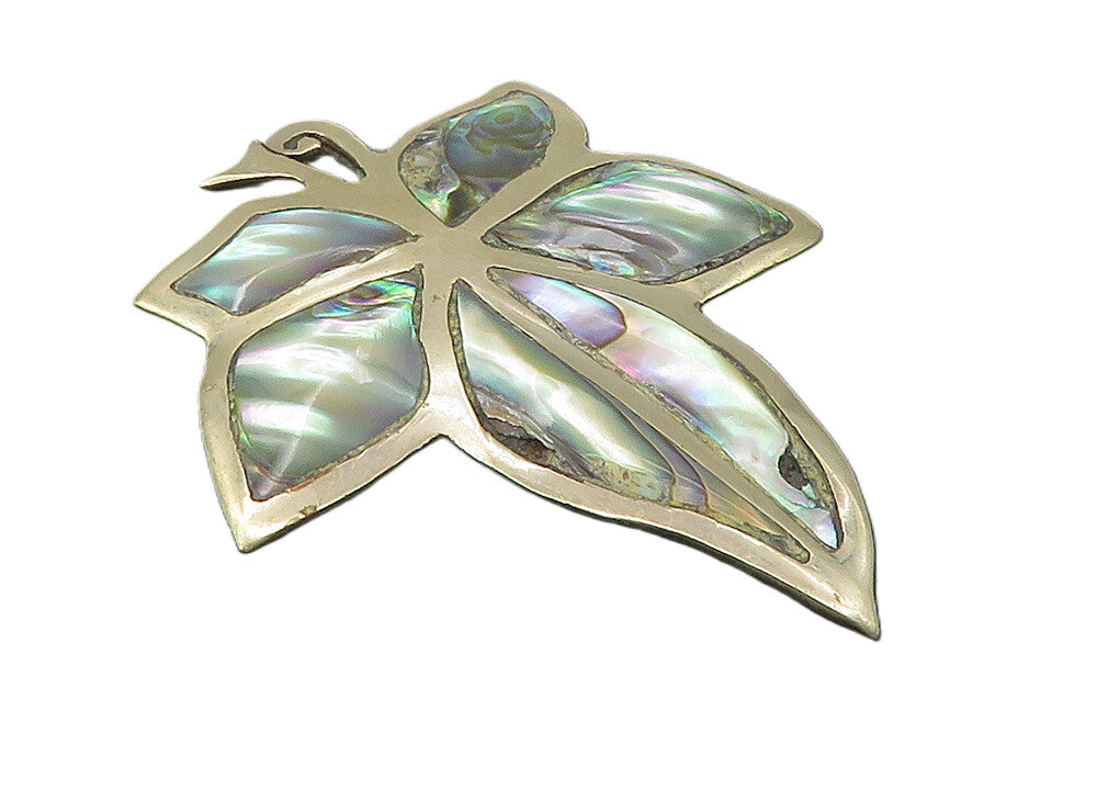 MEXICO 925 Sterling Silver  Vintage Abalone Single Leaf Brooch Pin  BP3971
