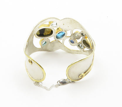 DESIGNER 925 Silver  Labradorite & Blue Topaz Two Tone Cuff Bracelet  BT6349