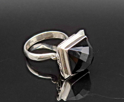 925 Sterling Silver Vintage Openwork Faceted Black Onyx Ring Sz 8  RG26004