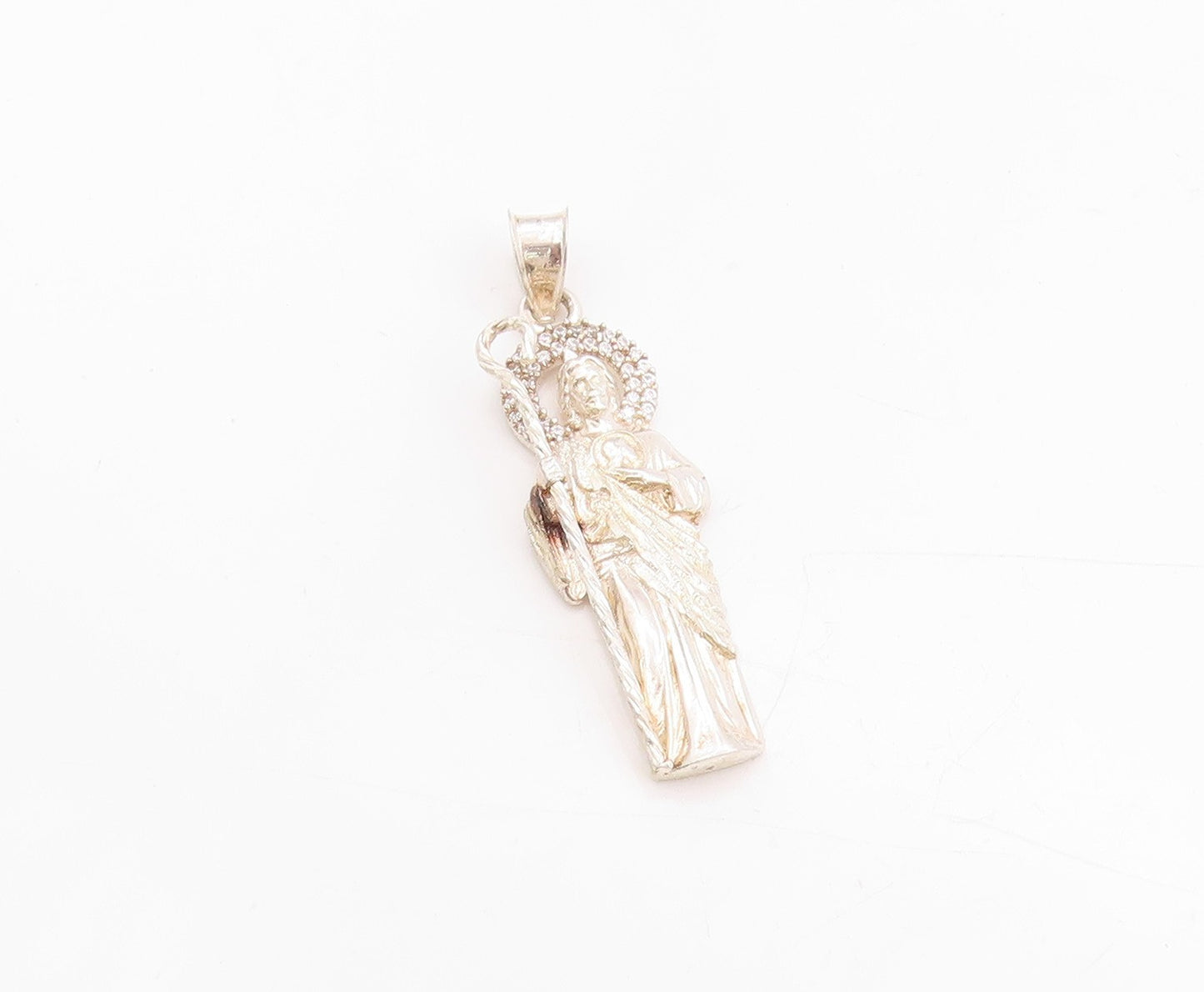 925 Sterling Silver Vintage Pendant Round CZ Jesus Religious Design  PT24759