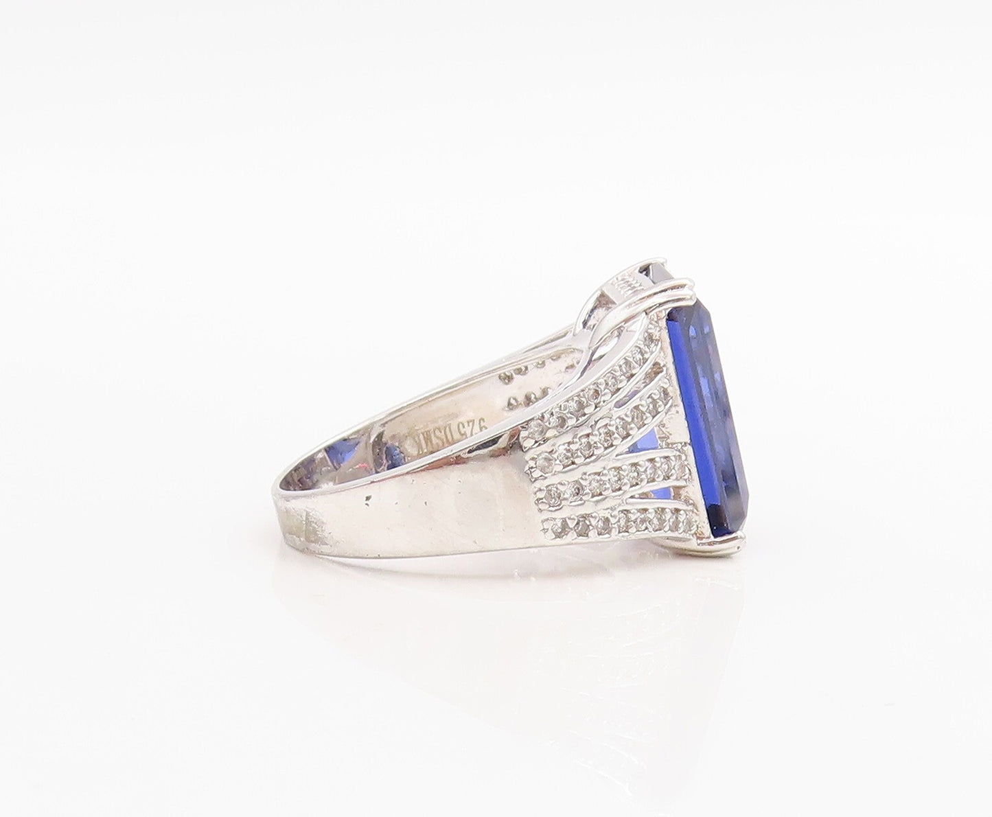 925 Sterling Silver Vintage Ring Rectangle Sapphire Cutout CZ Band Sz 7  RG30556