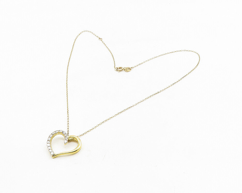 925 Sterling Silver  Genuine Diamonds Shiny Love Heart Chain Necklace  NE2005
