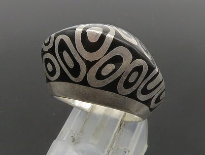 FLLI MENEGATTI 925 Silver  Vintage Black Enamel Dome Band Ring Sz 6  RG24019