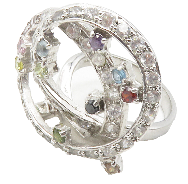 925 Sterling Silver Shiny Multi Color Topaz Swirl Cocktail Ring Sz 8 RG12112
