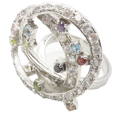 925 Sterling Silver Shiny Multi Color Topaz Swirl Cocktail Ring Sz 8 RG12112