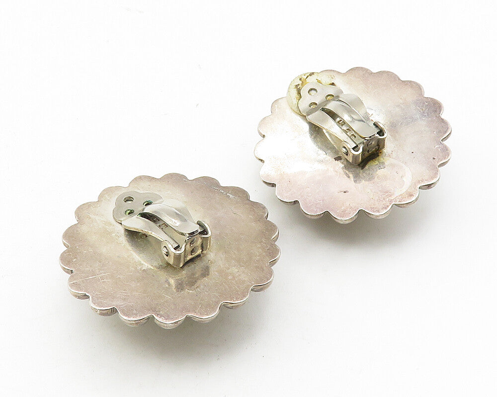 MEXICO 925 Sterling Silver   Vintage Floral Dome Non Pierce Earrings  EG5744