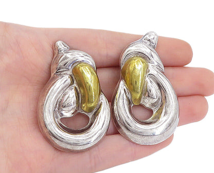 MEXICO 925 Sterling Silver  Vintage Two Tone Knot Non Pierce Earrings  EG2707