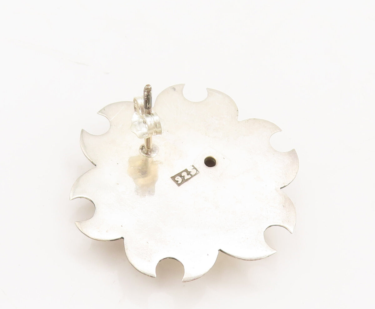 925 Sterling Silver  Vintage Dome Sun Cutout etched Face Earrings  EG12558