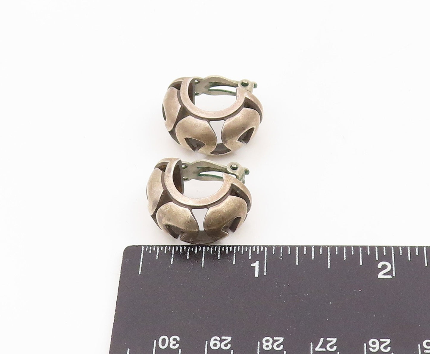925 Sterling Silver Vintage Earrings Modernist Wavy Cutout Clip On  EG14107