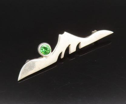 DESIGNER 925 Silver  Vintage Green Topaz & Modernist Design Brooch Pin BP10070