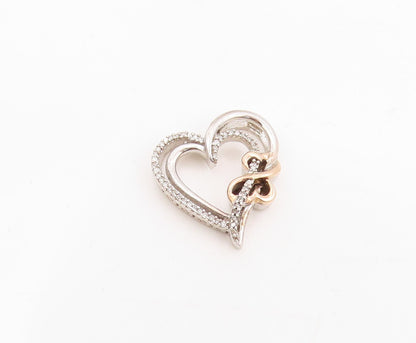 14k Gold & 925 Sterling Silver Vintage Pendant Real Diamonds Love Heart  PT25351