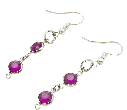 925 Sterling Silver  Round Cut Amethyst Shiny Dangle Earrings  EG8116