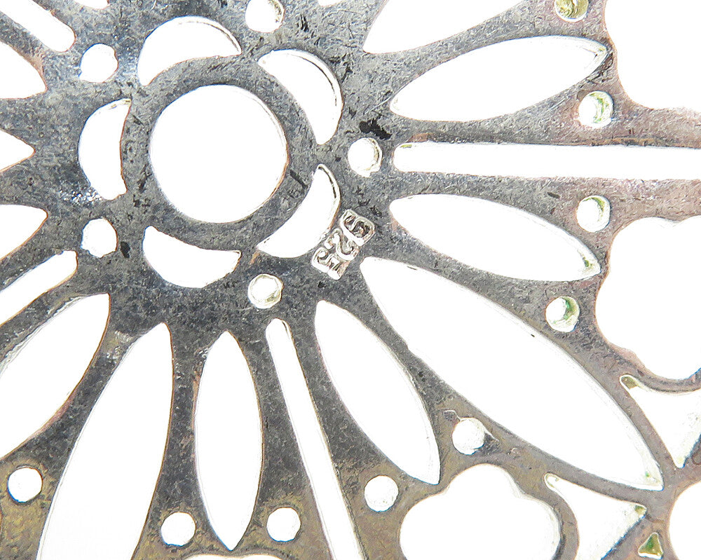 925 Sterling Silver  Shiny Polished Floral Cutout Design Pendant  PT14247