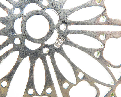 925 Sterling Silver  Shiny Polished Floral Cutout Design Pendant  PT14247