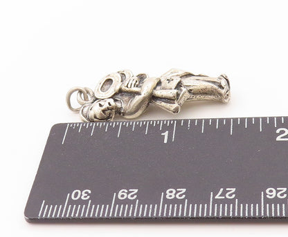 925 Sterling Silver Vintage Pendant Carved Girl Holding Key Of Life  PT24120