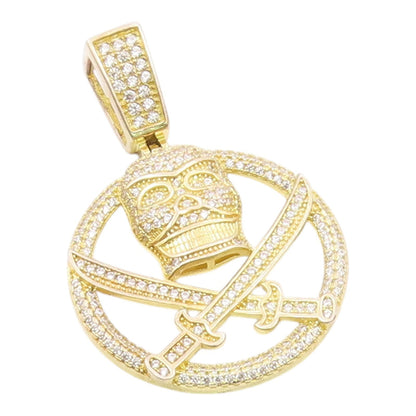 925 Silver  Vintage Topaz Gold Plated Pirate Skull & Swords Pendant  PT19914