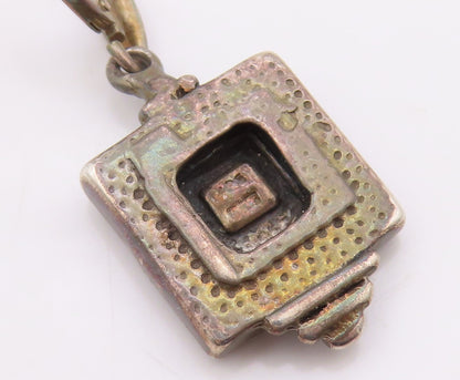14k Gold & 925 Sterling Silver Vintage Earrings Hammered Square Drop  EG14402