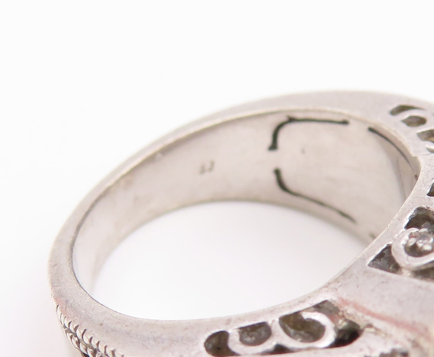 925 Sterling Silver Vintage Ring Real Diamonds Statement Band  Sz 7  RG36726