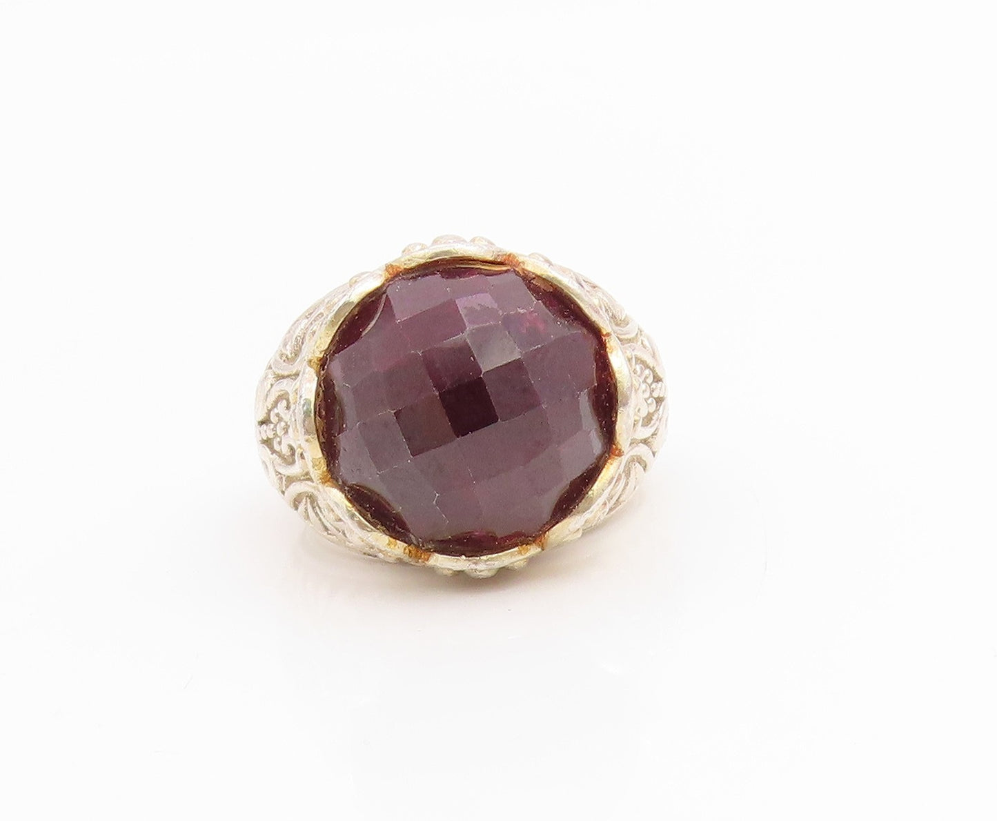 925 Sterling Silver Vintage Ring Faceted Gemstone Solid Band  Sz 9.5  RG34836
