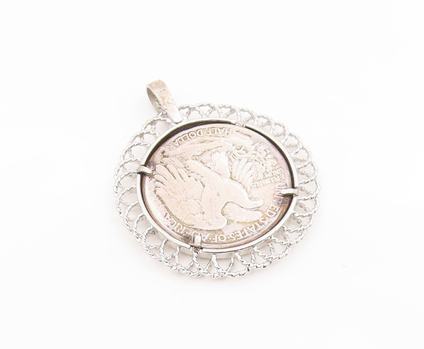 925 Sterling Silver Vintage Pendant Walking Liberty Coin Half Dollar  PT25935