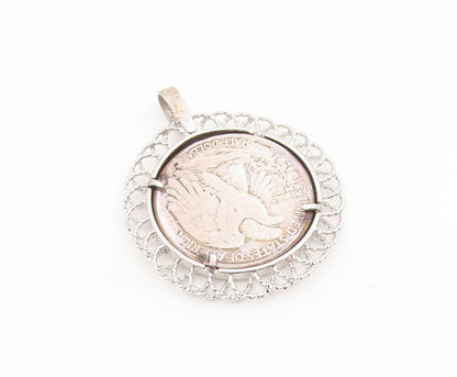 925 Sterling Silver Vintage Pendant Walking Liberty Coin Half Dollar  PT25935