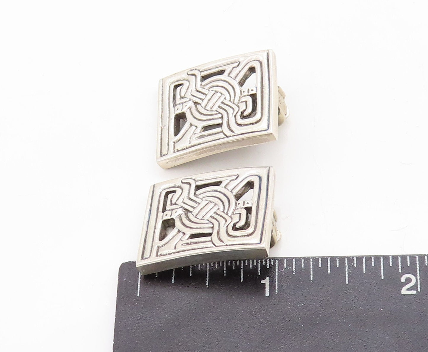 925 Sterling Silver Vintage Earrings MMA Rectangle Framed Celtic Knots  EG13277
