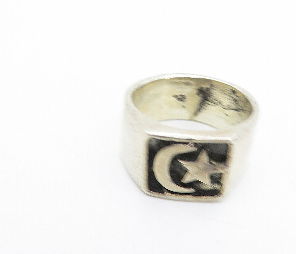 925 Sterling Silver  Vintage Oxidized Moon & Star Band Ring Sz 6.5  RG7496