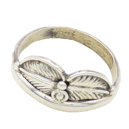 NAVAJO 925 Sterling Silver  Vintage Shiny Floral Leaf Band Ring Sz 6  RG18879
