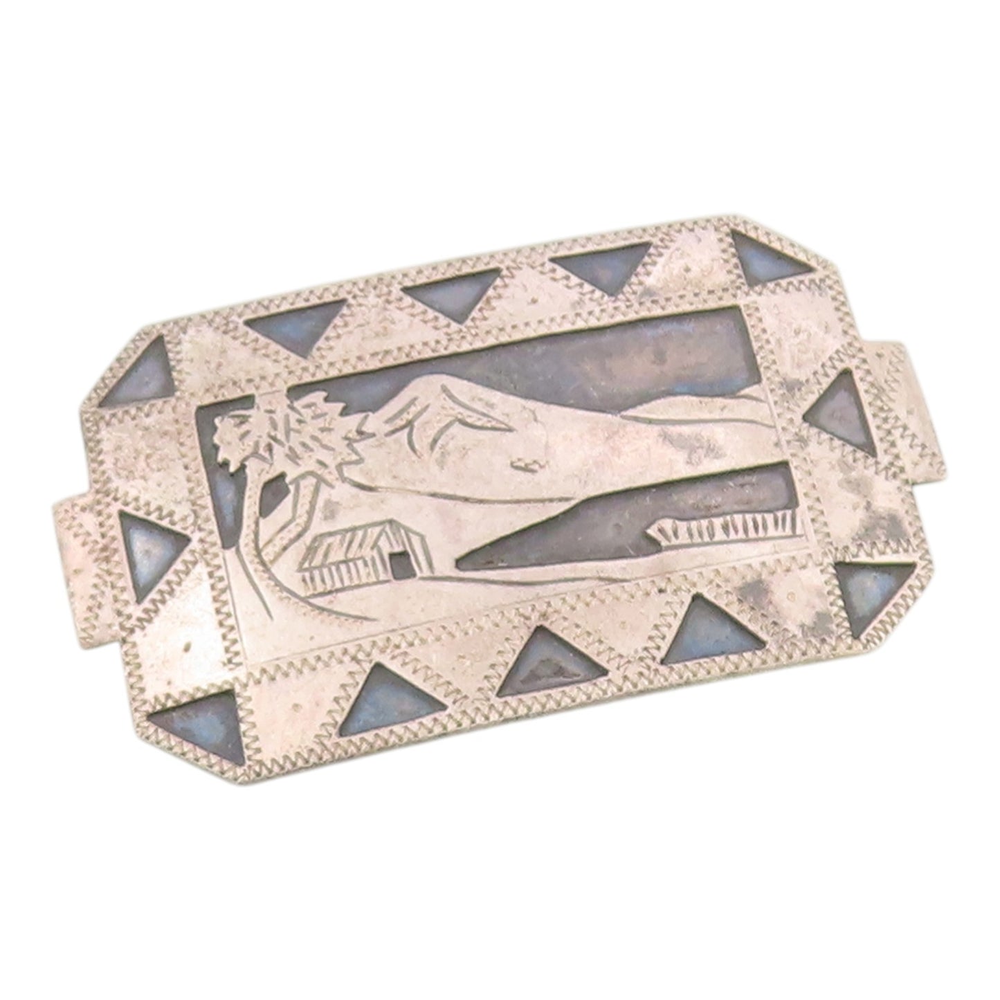 925 Sterling Silver Vintage Brooch Pin GUATEMALA Mountain Serenity  BP12537