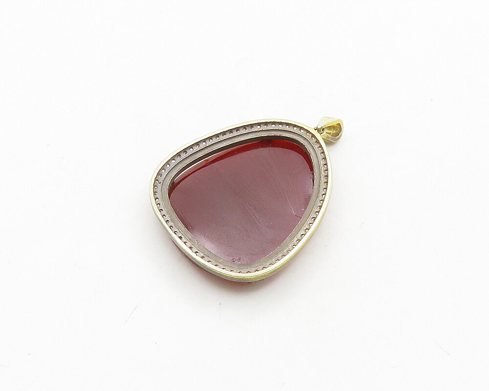 925 Sterling Silver  Vintage Carnelian & Topaz Gold Plated Pendant  PT15412