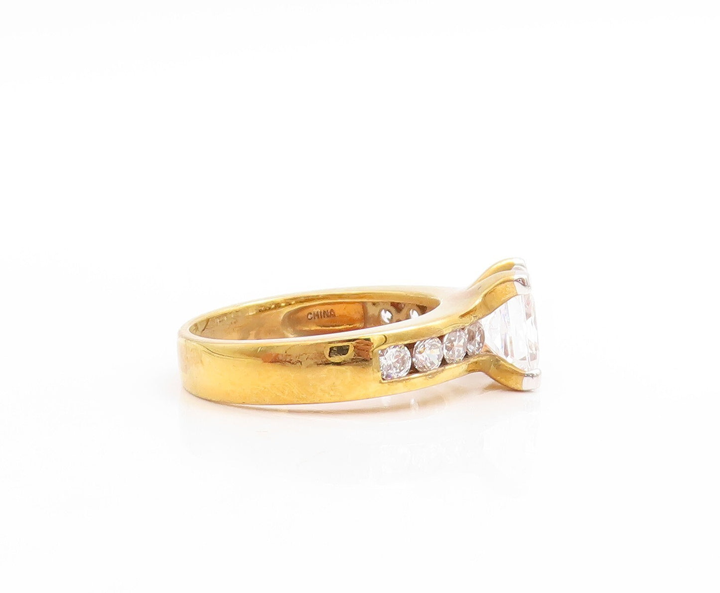 925 Sterling Silver Vintage Ring Gold Plated Minimalist CZ Inlay  Sz 7  RG30544