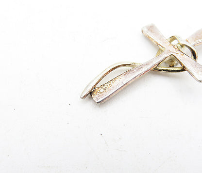 925 Sterling Silver  Vintage Cubic Zirconia Religious Cross Pendant  PT3970