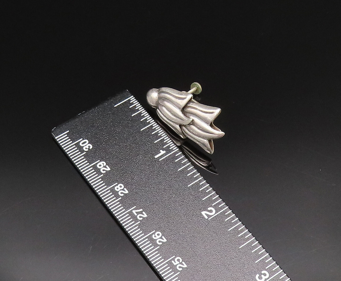 MEXICO 925 Silver  Vintage Double Tulip Flowers Screw Back Earrings  EG12145