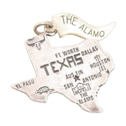 925 Sterling Silver Vintage Pendant Texas State Map With City Engravings PT25394