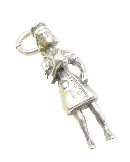 925 Sterling Silver  Vintage Petite Woman In Dress Drop Pendant  PT10081