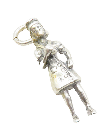 925 Sterling Silver  Vintage Petite Woman In Dress Drop Pendant  PT10081