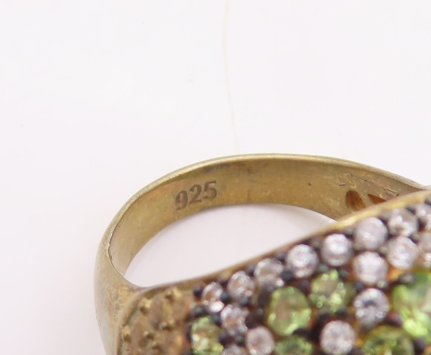 925 Sterling Silver Vintage Ring Gold Plate Amethyst Peridot & CZ  Sz 7  RG30160