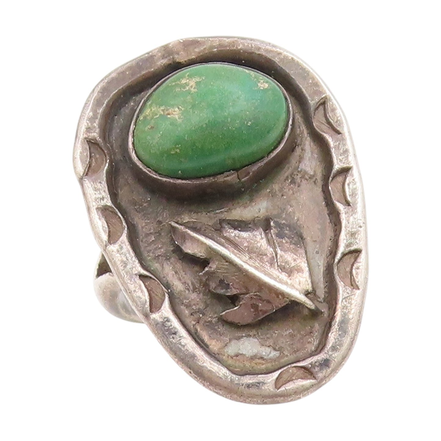 925 Sterling Silver Vintage Ring NAVAJO ZUNI Turquoise Leaf Band  Sz 7  RG34444