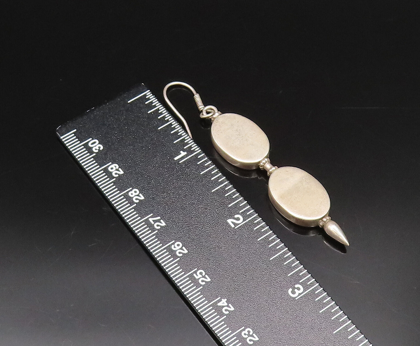 925 Silver  Vintage Minimalist Double Oval & Pointed Bar Earrings  EG12168