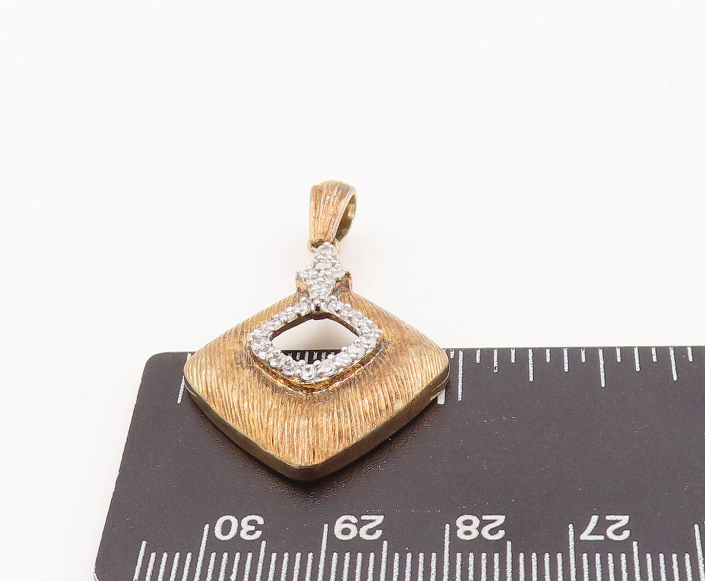 925 Sterling Silver Vintage Pendant Designer Gold Plated Grooved Topaz  PT23451