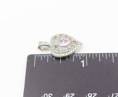 925 Sterling Silver  Vintage Quartz & Topaz Scroll Love Heart Pendant  PT20231