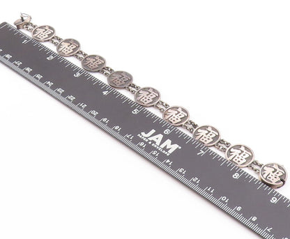 925 Sterling Silver Vintage Bracelet Chinese Character Of Good Fortune  BT11283