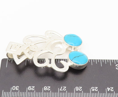 MEXICO 925 Sterling Silver  Vintage Swirly Cutout Turquoise Pendant  PT22369