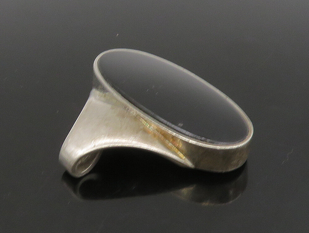 EUROPEAN 925 Sterling Silver  Vintage Black Onyx Oval Smooth Pendant  PT19637