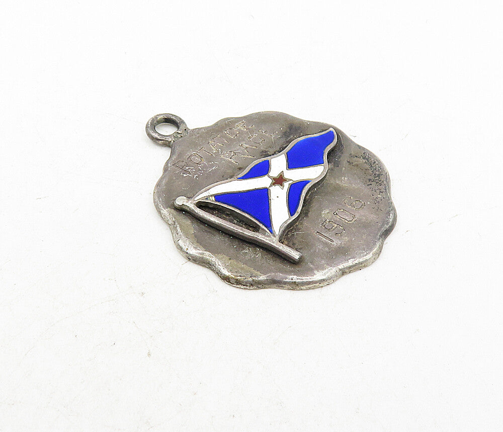 925 Sterling Silver  Vintage Antique Enamel Potato Race 1906 Pendant  PT6539