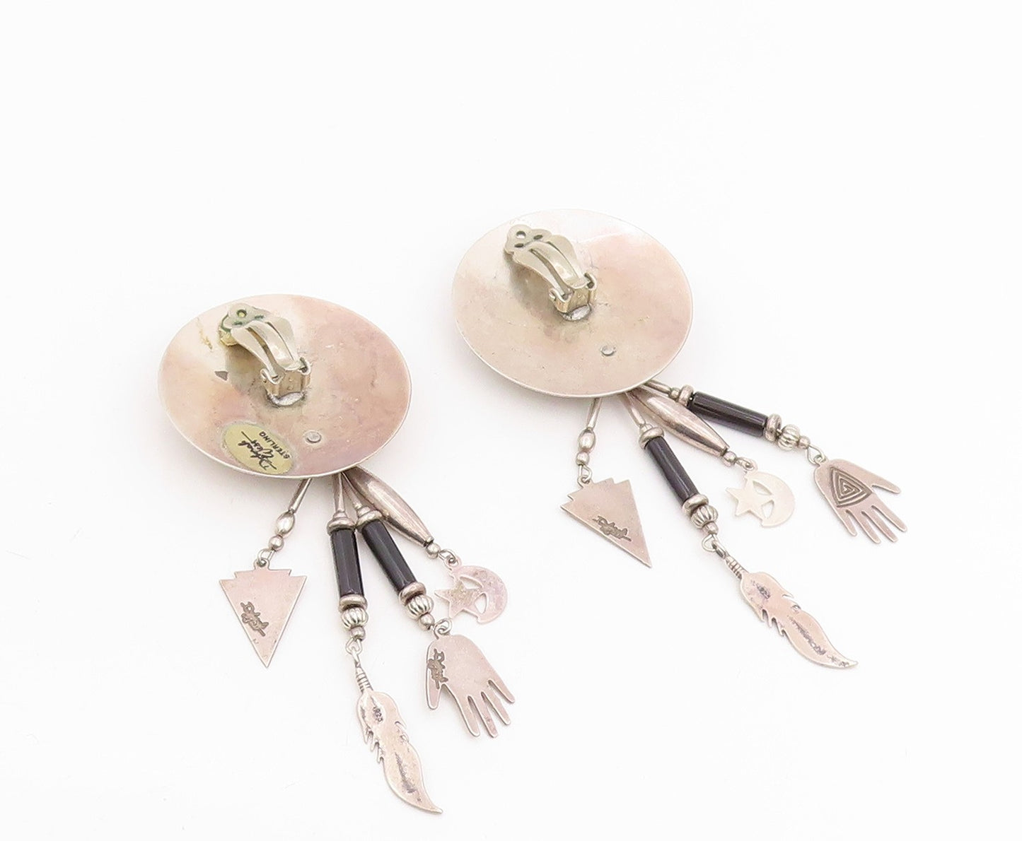 925 Sterling Silver Vintage Earrings DEBORAH WEST Black Onyx Dangles  EG14064