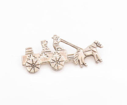 925 Sterling Silver Vintage Brooch Etched Horse and Farm Wagon Pin  BP11783