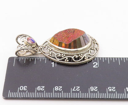 SAJEN 925 Sterling Silver Vintage Druzy Stone Swirl Vine Border Pendant PT16628