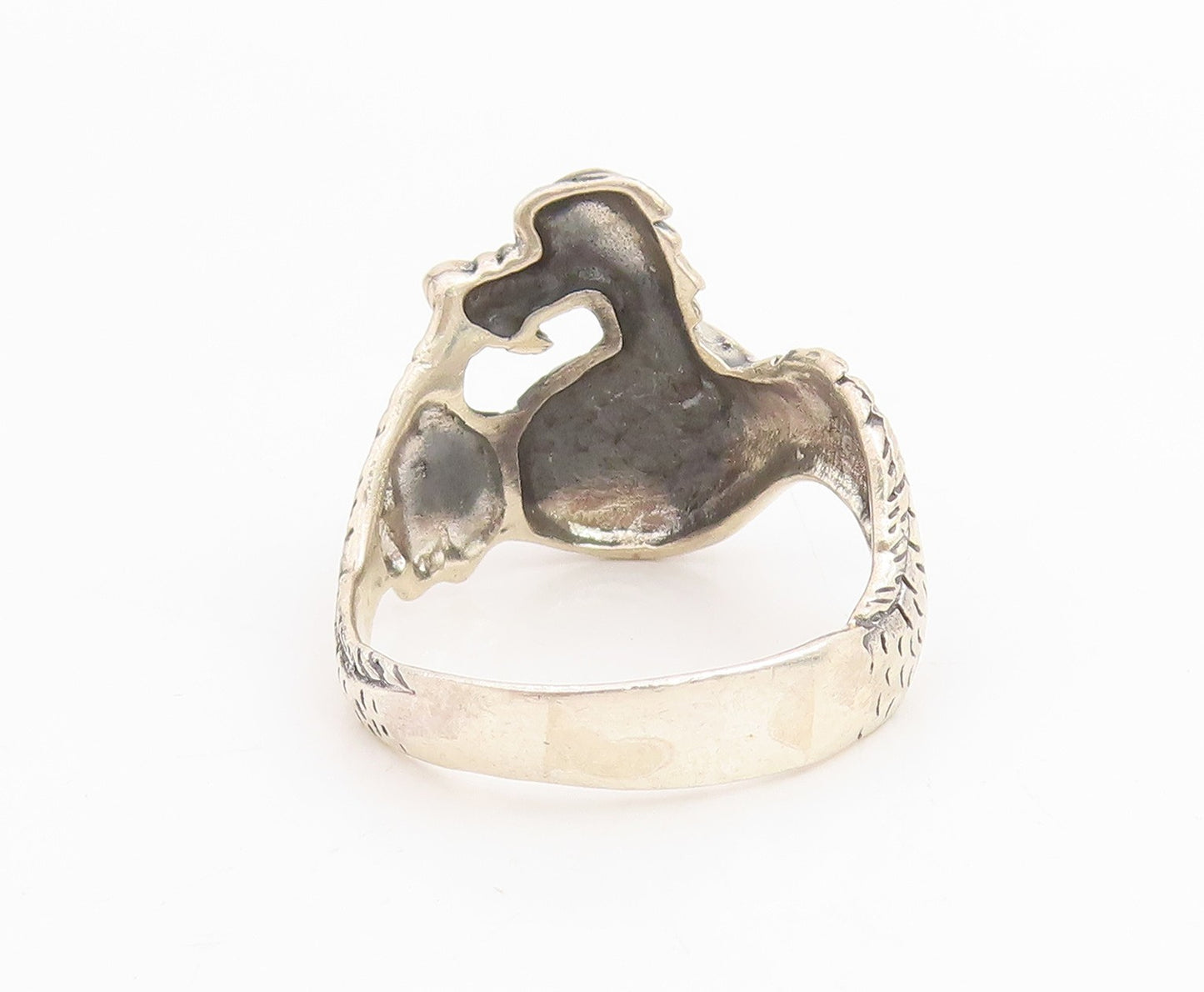 925 Sterling Silver Vintage Ring Modernist Mythical Dragon Band  Sz 14  RG34780